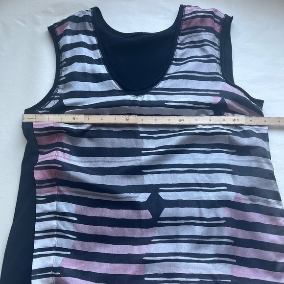 Alysi Silk Floral Striped A-line Cocktail Sleeveless Abstract Italy Dress - Picture 11 of 13